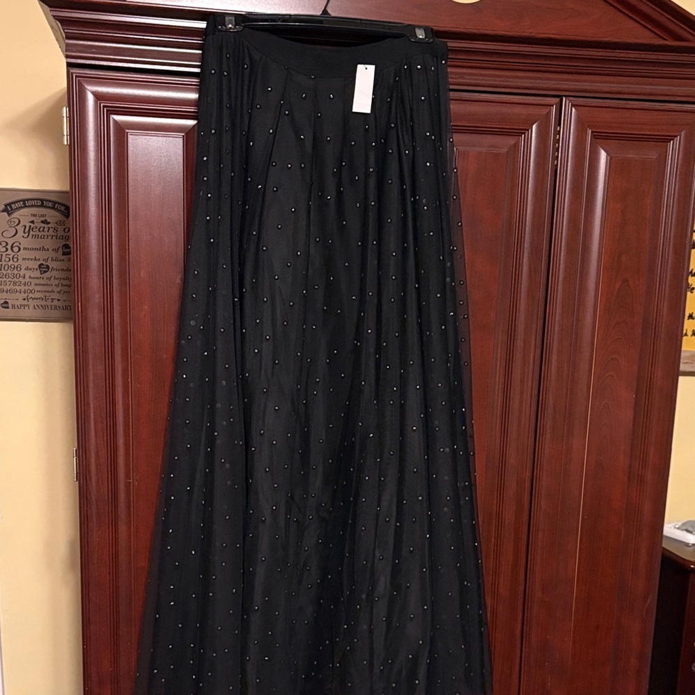 Talbots Black Maxi Skirt with Embellishments